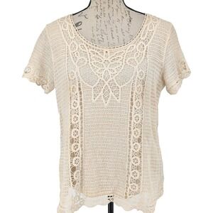 Bohemian Crochet Layered Top LARGE Cotton Cream Peasant Prairie Excellent‎ Gift
